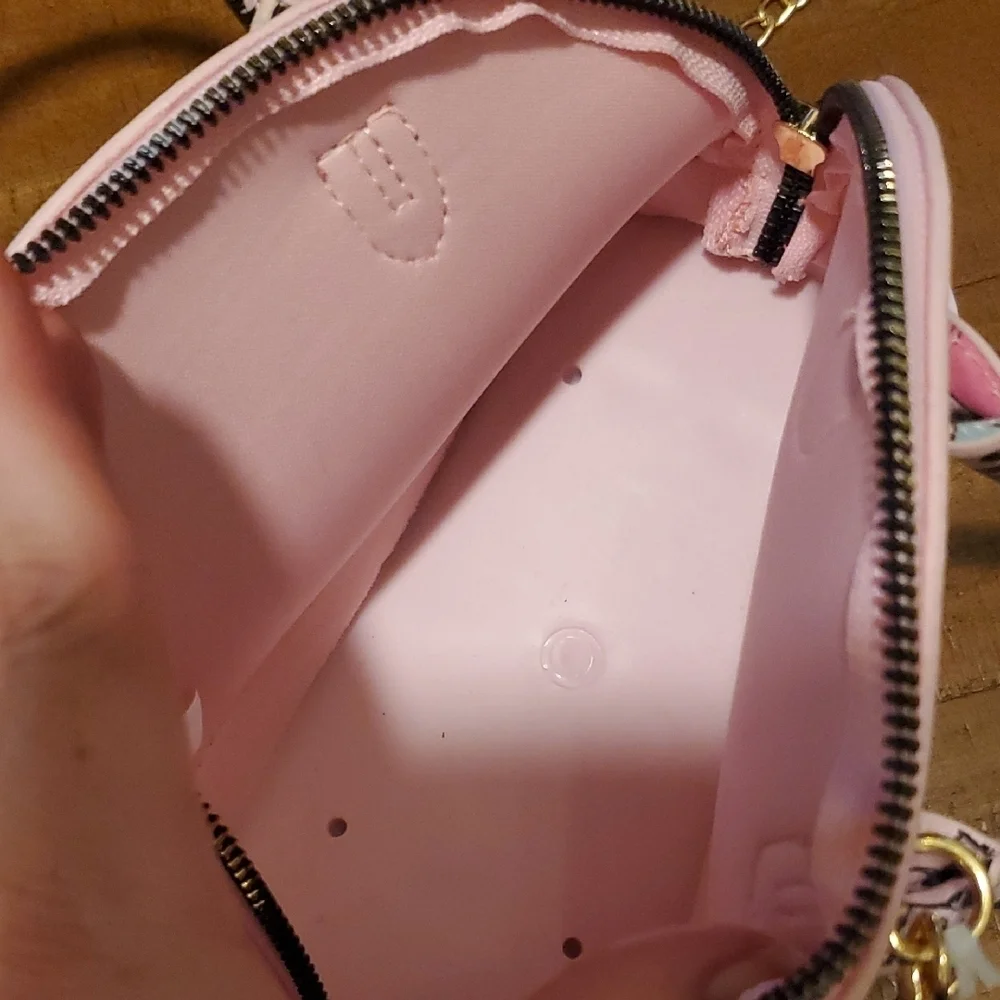 Playful Pink Graphic Kids Bag with Gold Chain
